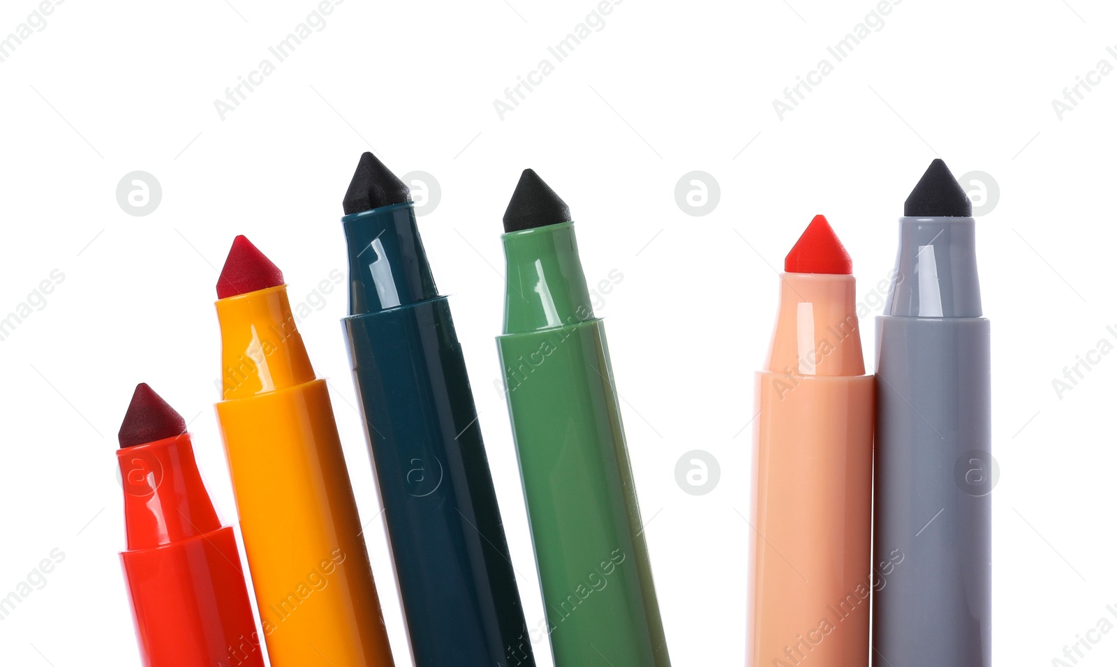 Photo of Many colorful markers isolated on white. Art supply