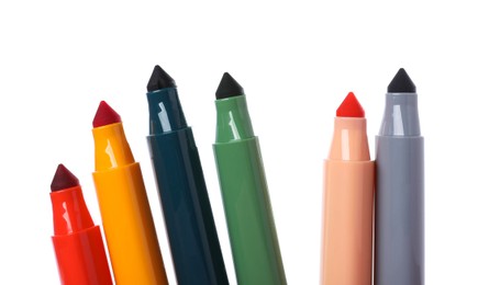 Photo of Many colorful markers isolated on white. Art supply