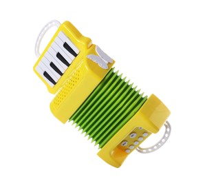 Toy accordion isolated on white. Child's musical instrument