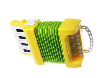 Toy accordion isolated on white. Child's musical instrument