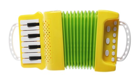 Photo of Toy accordion isolated on white. Child's musical instrument