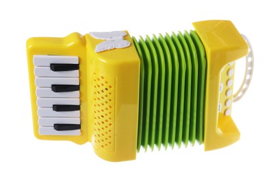 Photo of Toy accordion isolated on white. Child's musical instrument