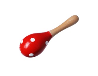 Photo of Colorful toy maraca isolated on white. Child's musical instrument