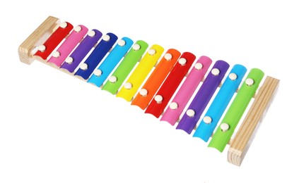 Photo of Colorful toy xylophone isolated on white. Child's musical instrument