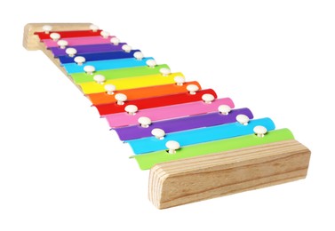 Photo of Colorful toy xylophone isolated on white. Child's musical instrument