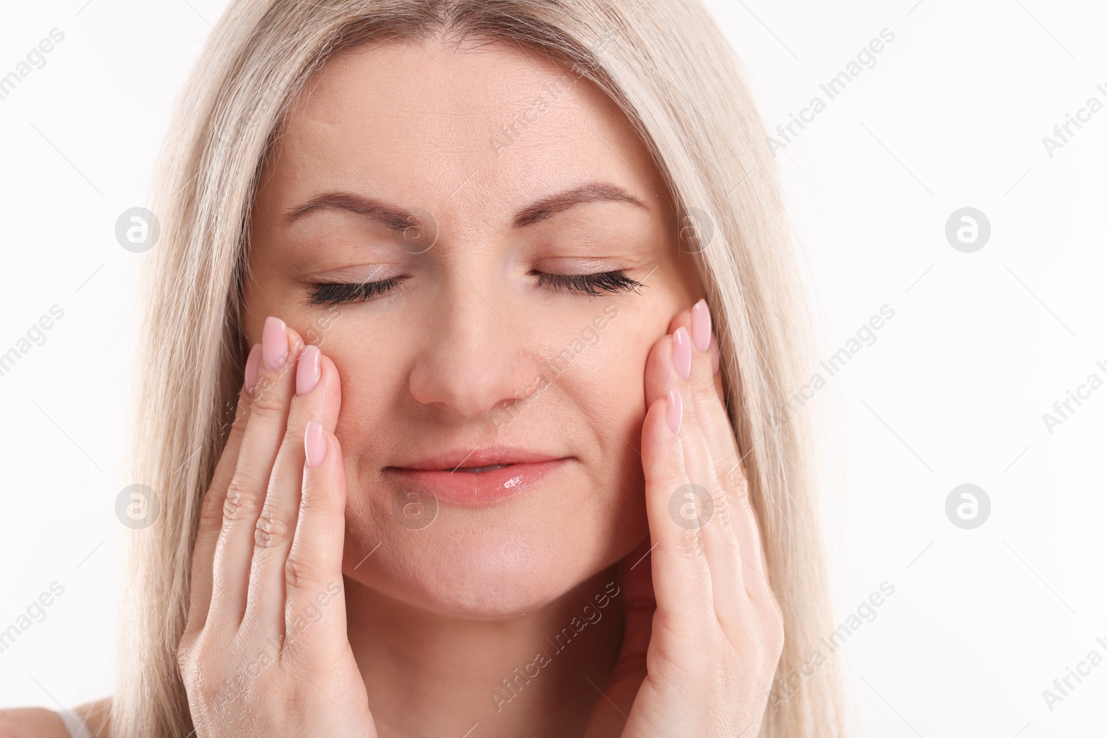 Photo of Portrait of beautiful woman on white background