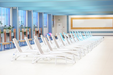 Photo of View of many deckchairs at wellness center