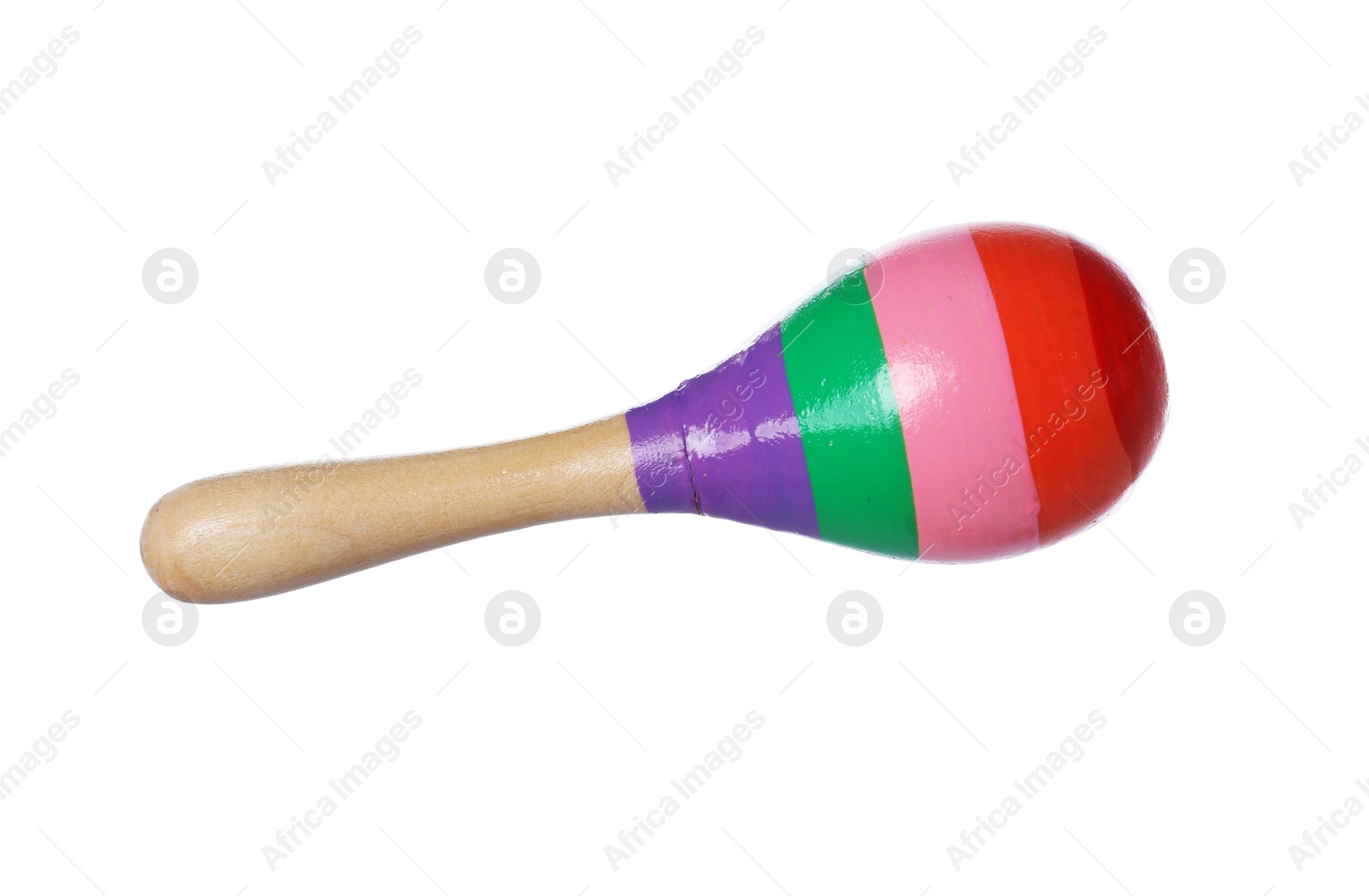 Photo of Colorful toy maraca isolated on white. Child's musical instrument