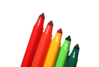 Photo of Many colorful markers isolated on white. Art supply