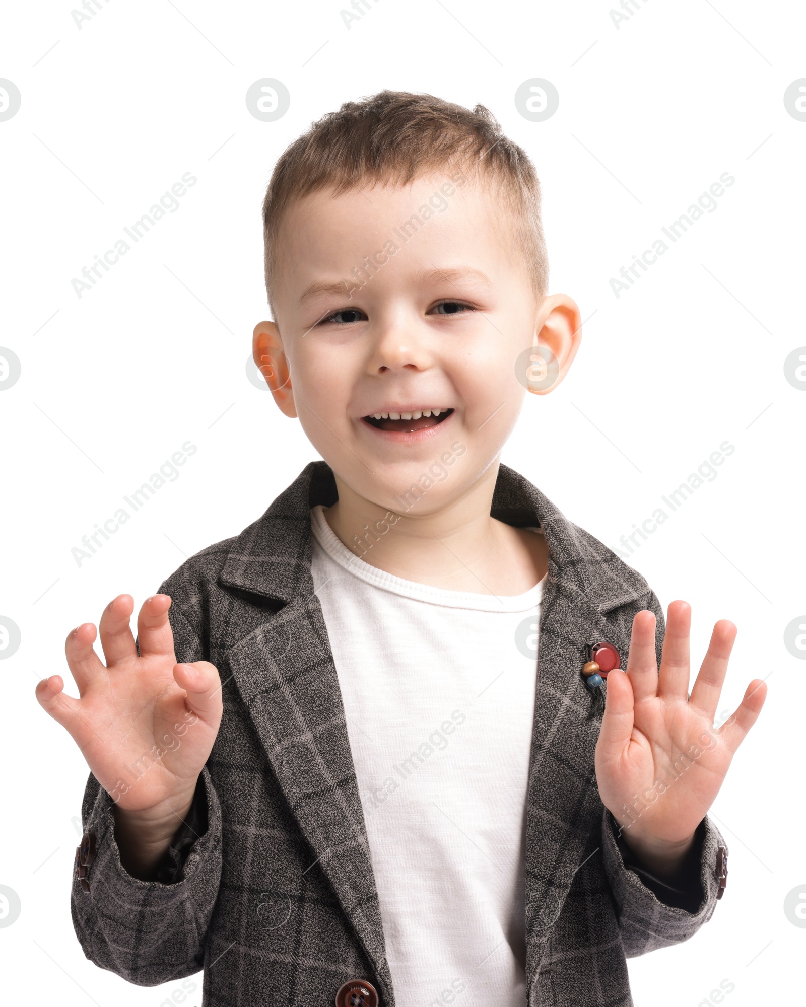 Portrait of cute little boy on white background Photo of Portrait of cute little boy on white background