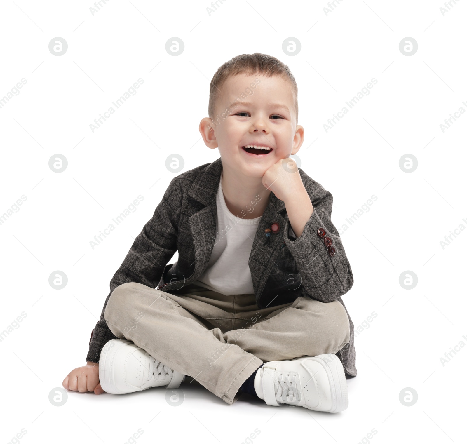 Portrait of cute little boy on white background Photo of Portrait of cute little boy on white background