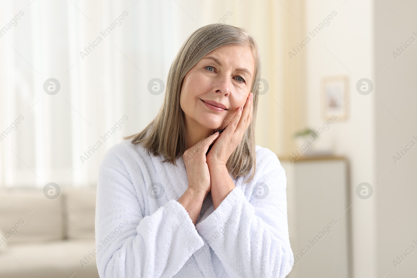 Portrait of woman with healthy skin at home Photo of Portrait of woman with healthy skin at home