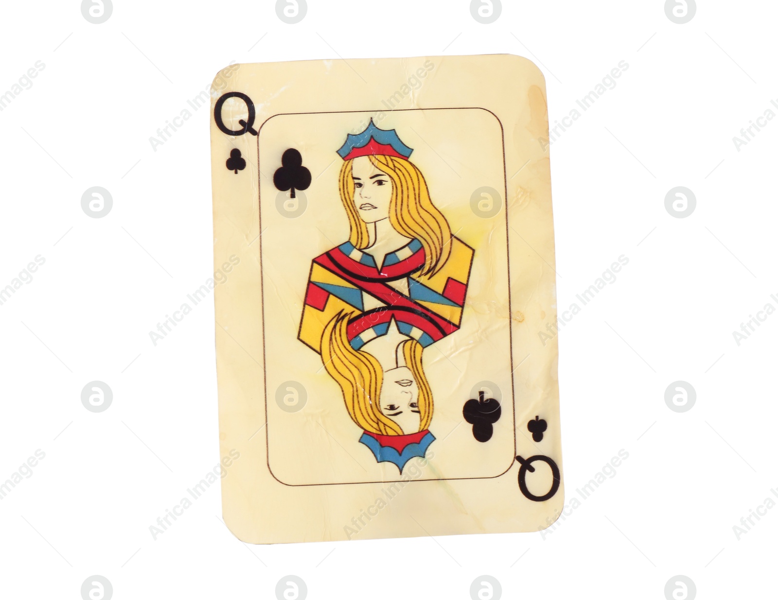 One old vintage playing card isolated on white Photo of One old vintage playing card isolated on white