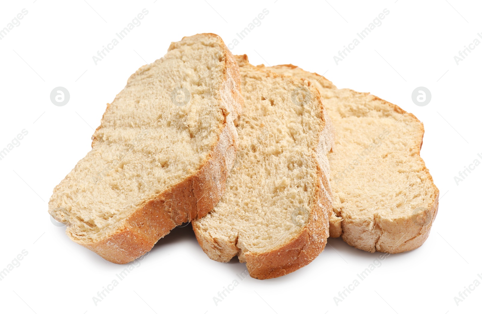 Pieces of fresh bread isolated on white Photo of Pieces of fresh bread isolated on white