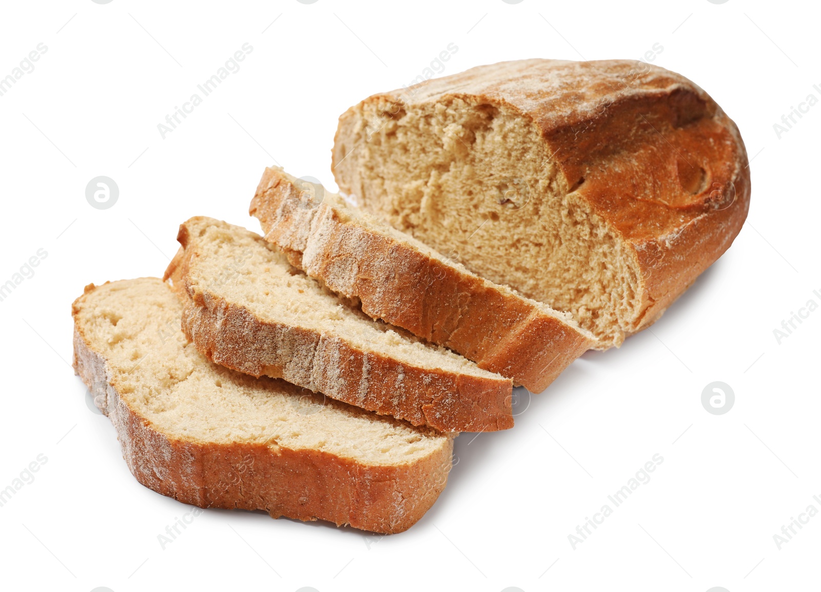 Pieces of fresh bread isolated on white Photo of Pieces of fresh bread isolated on white