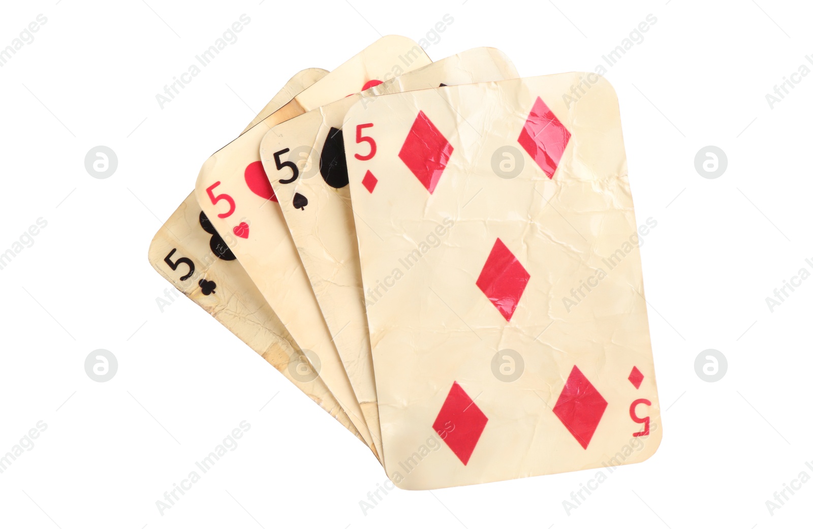 Old vintage playing cards isolated on white Photo of Old vintage playing cards isolated on white