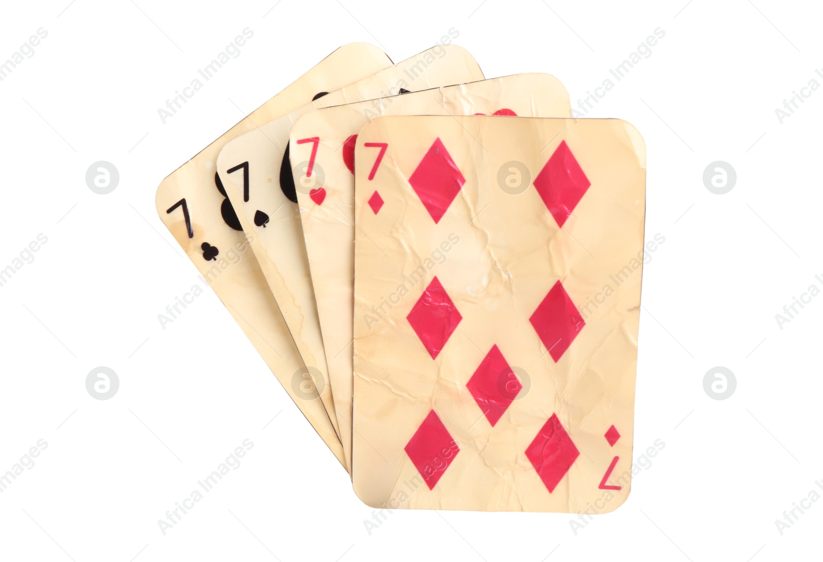 Photo of Old vintage playing cards isolated on white