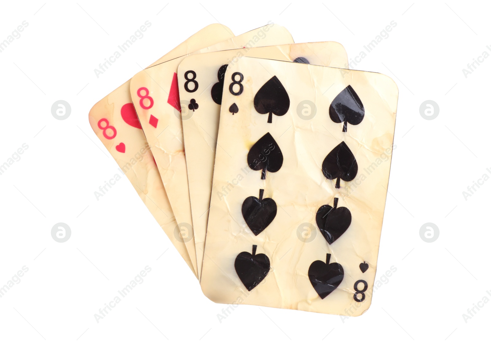 Old vintage playing cards isolated on white Photo of Old vintage playing cards isolated on white