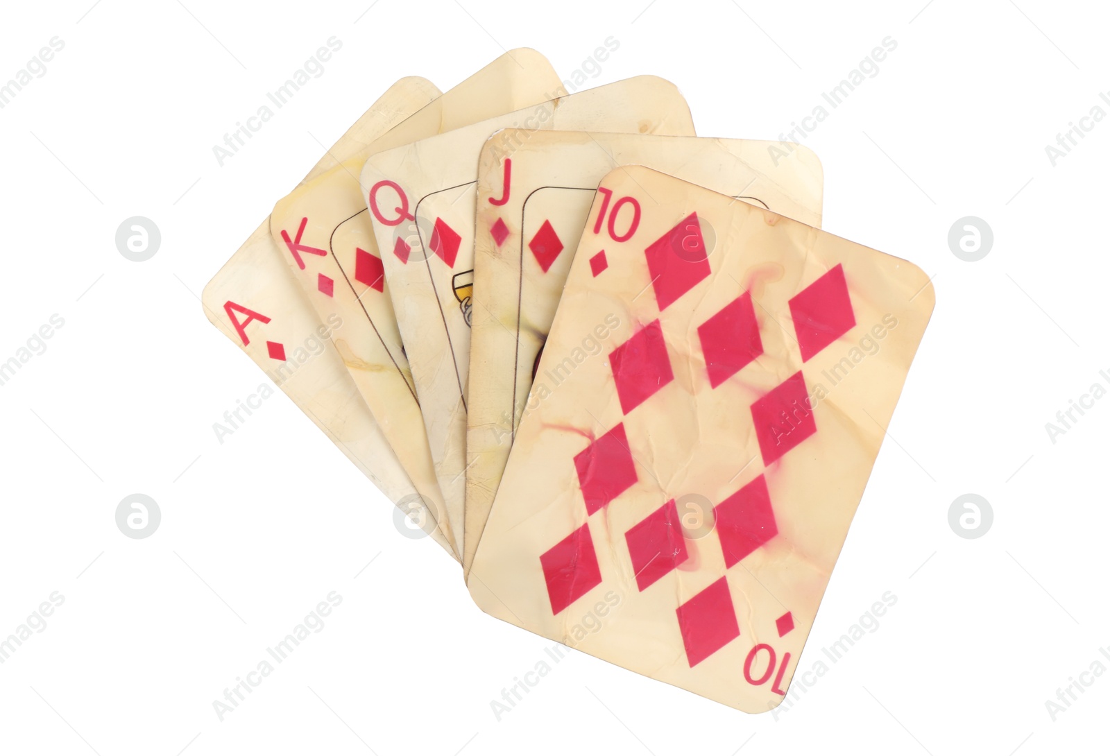 Old vintage playing cards isolated on white Photo of Old vintage playing cards isolated on white