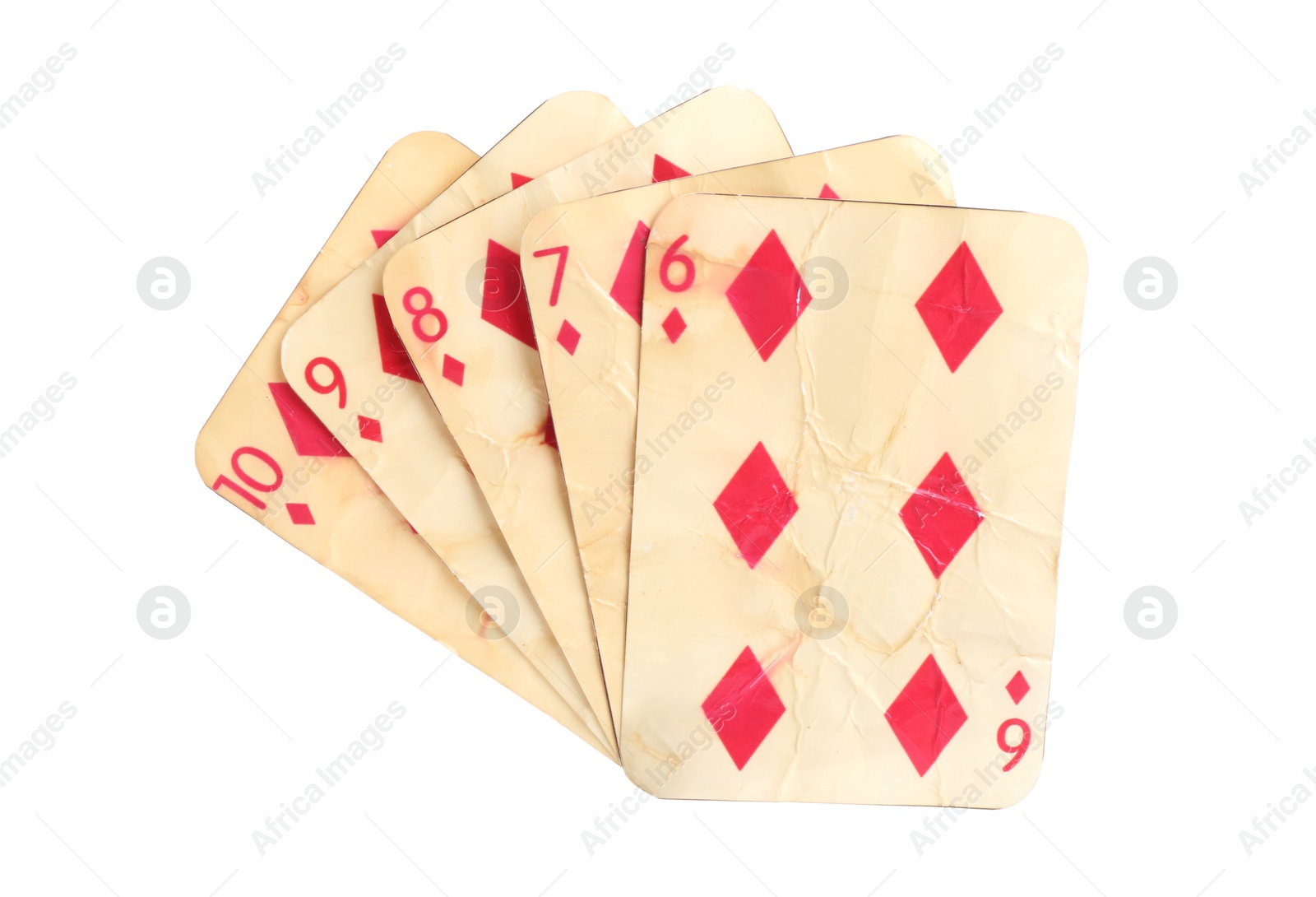 Old vintage playing cards isolated on white Photo of Old vintage playing cards isolated on white