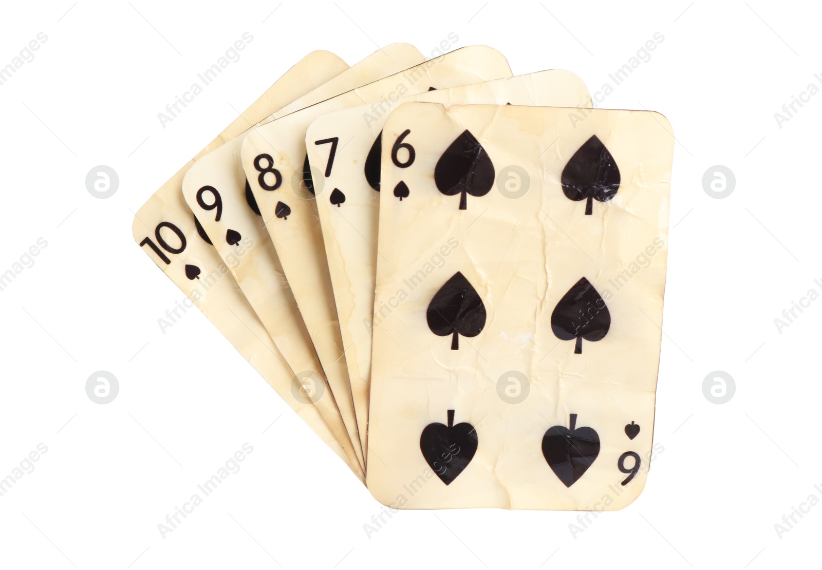 Old vintage playing cards isolated on white Photo of Old vintage playing cards isolated on white