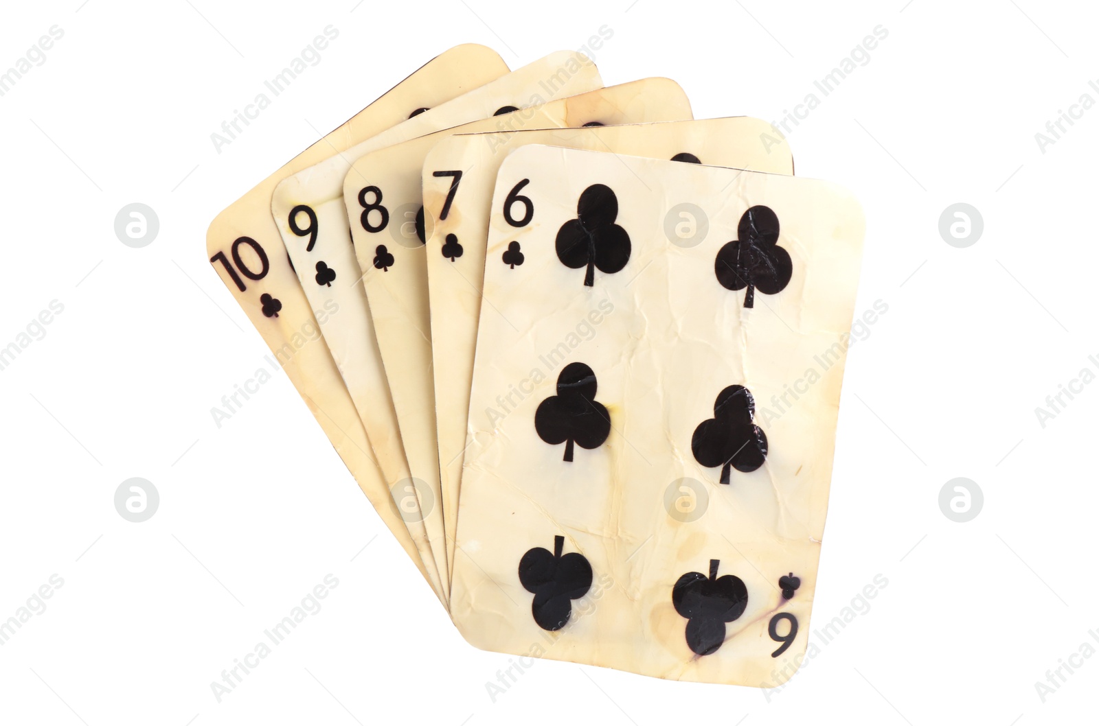 Old vintage playing cards isolated on white Photo of Old vintage playing cards isolated on white