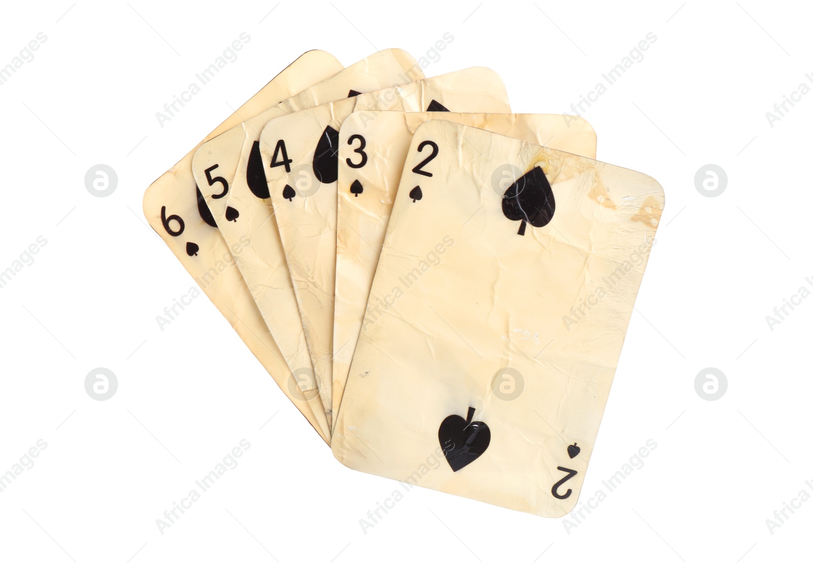 Old vintage playing cards isolated on white Photo of Old vintage playing cards isolated on white