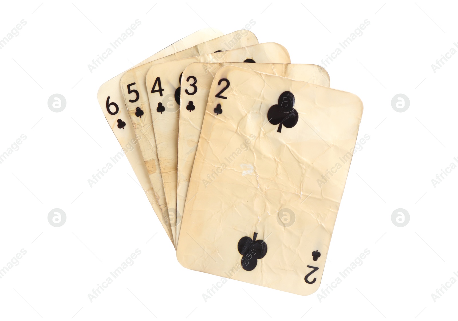 Old vintage playing cards isolated on white Photo of Old vintage playing cards isolated on white