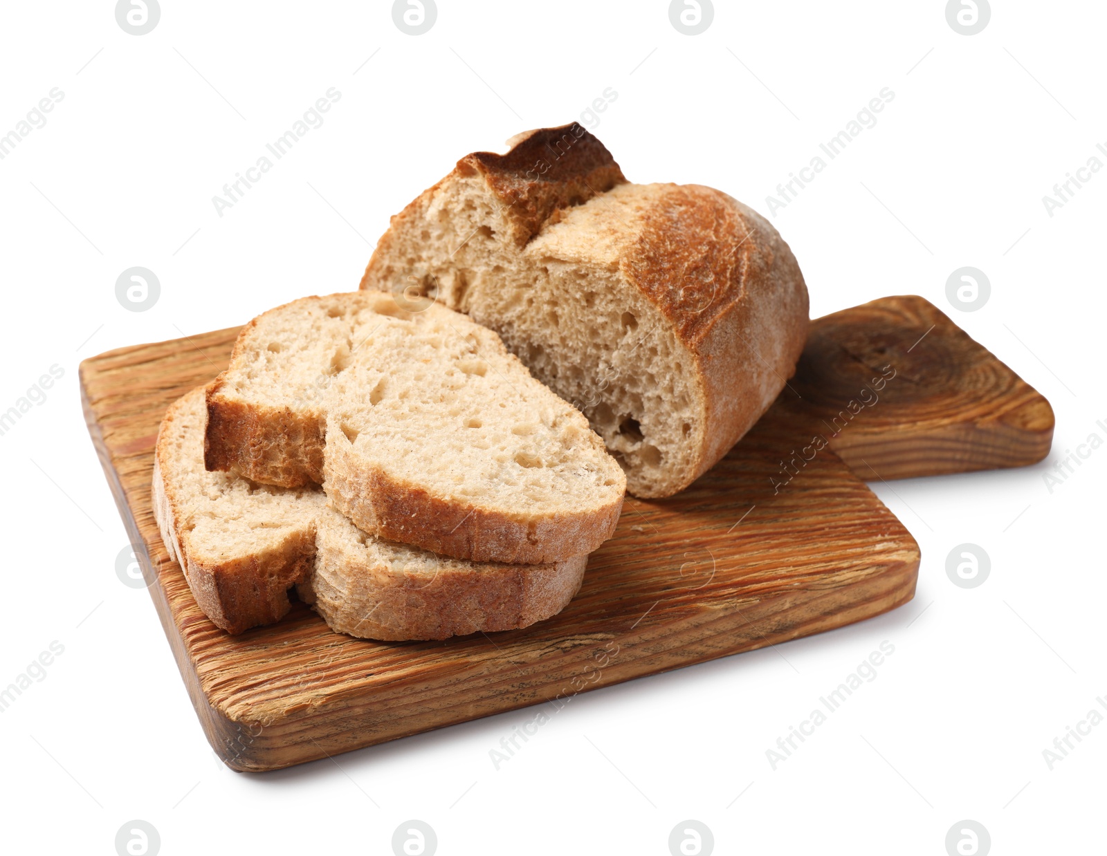 Photo of Pieces of fresh bread isolated on white