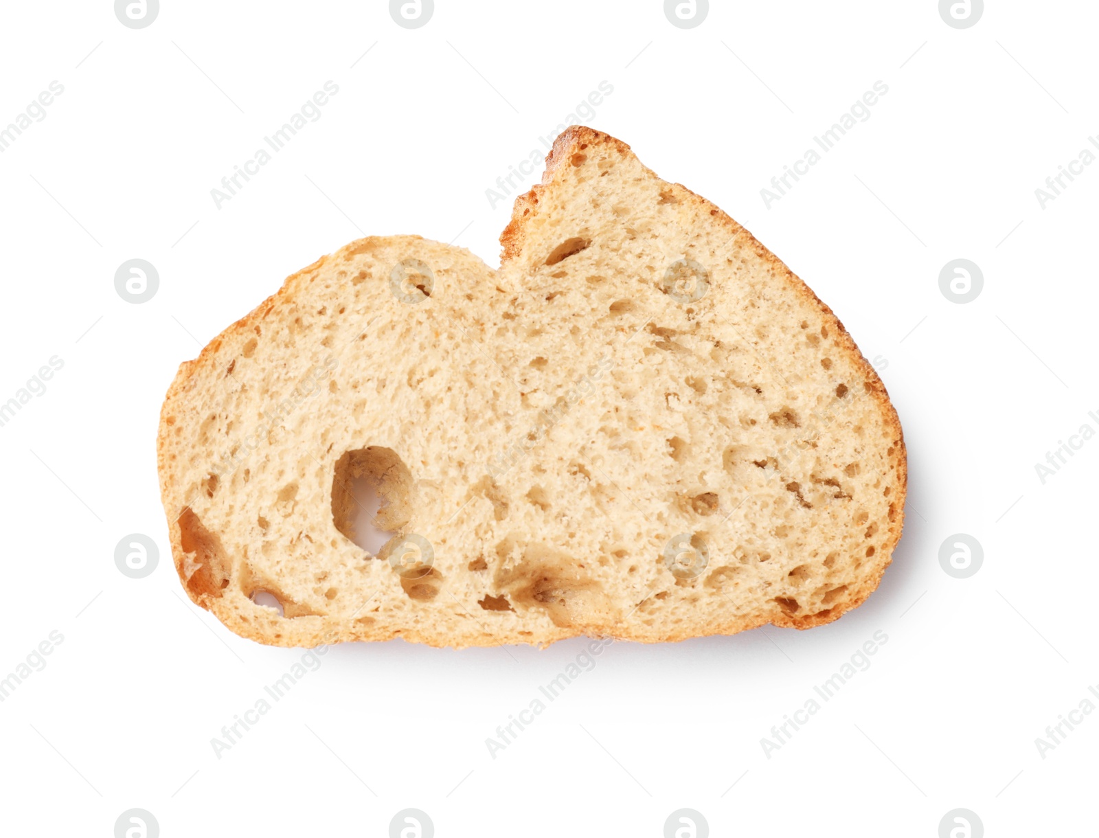 Piece of fresh bread isolated on white, top view Photo of Piece of fresh bread isolated on white, top view