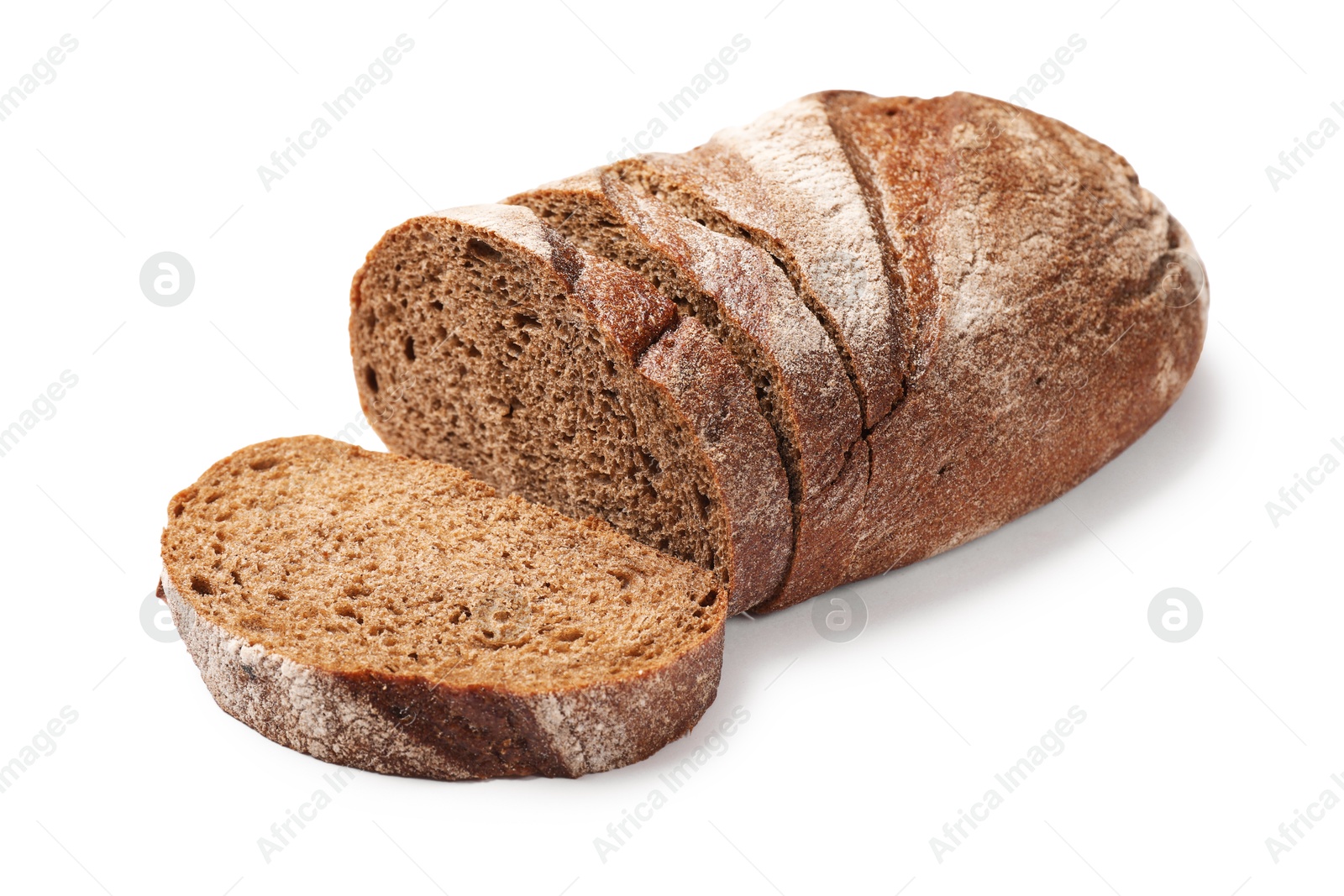 Pieces of fresh bread isolated on white Photo of Pieces of fresh bread isolated on white