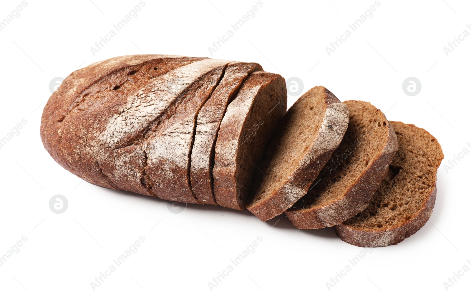 Pieces of fresh bread isolated on white Photo of Pieces of fresh bread isolated on white