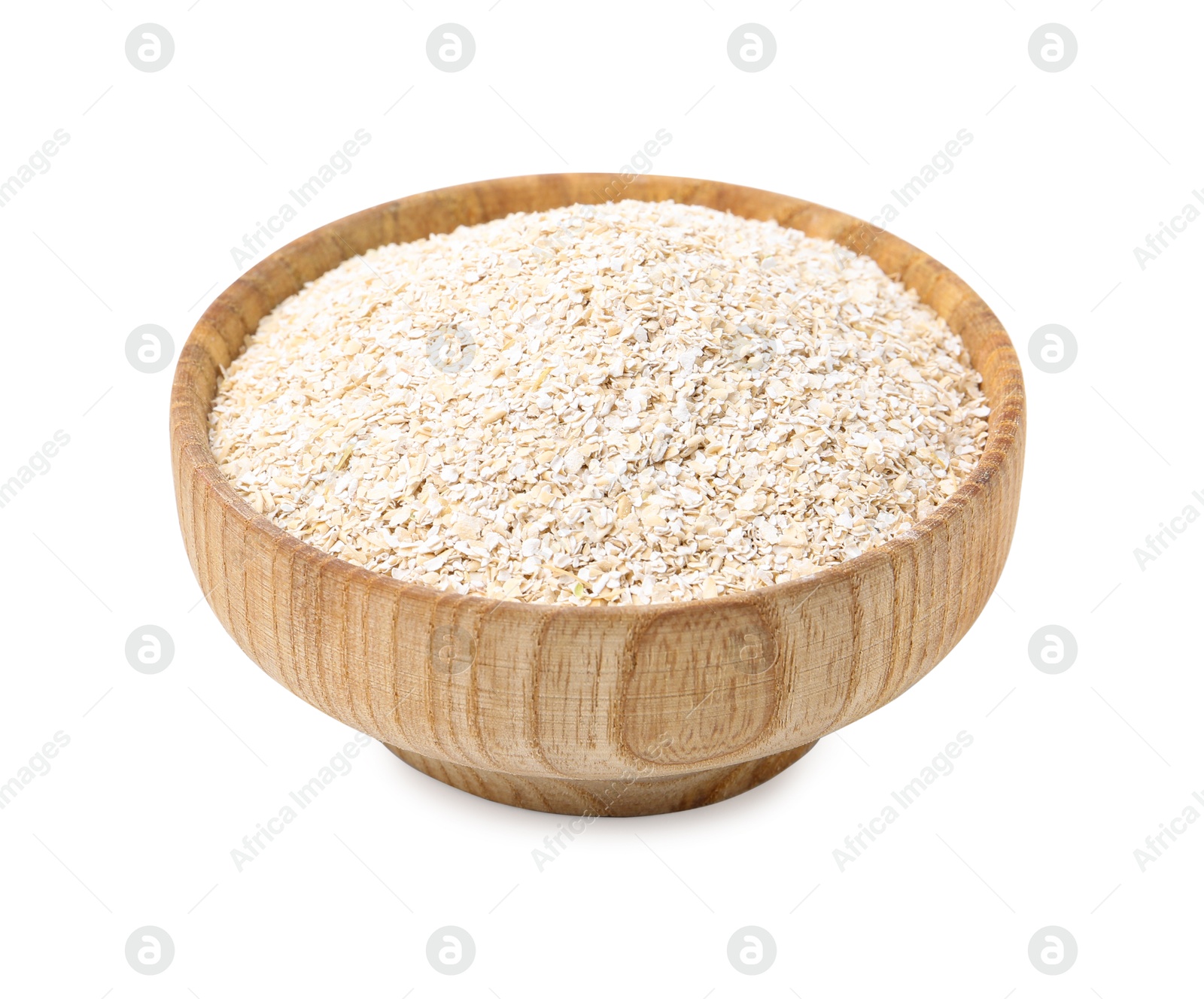 Superfood product. Oat powder in bowl isolated on white Photo of Superfood product. Oat powder in bowl isolated on white