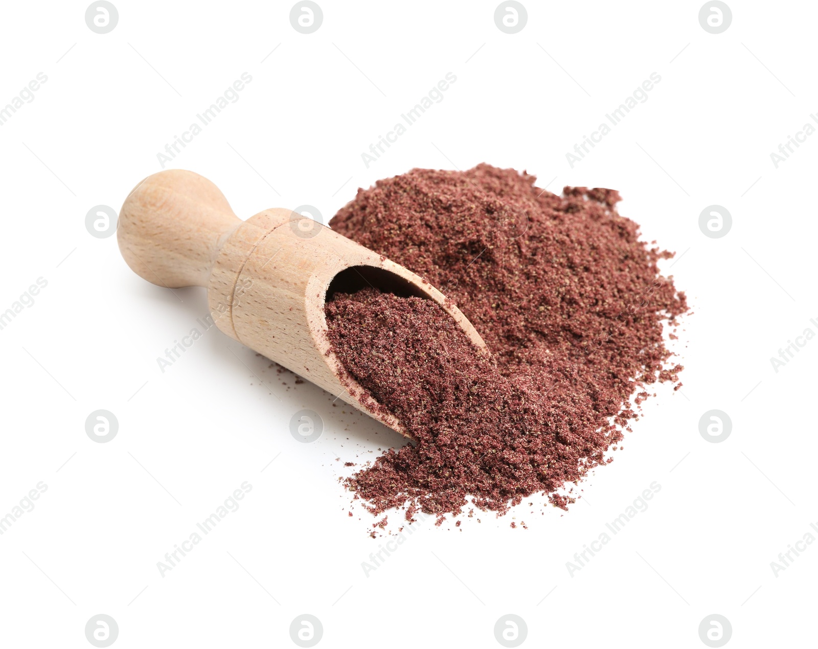 Superfood. Pile of black currant powder and scoop isolated on white Photo of Superfood. Pile of black currant powder and scoop isolated on white