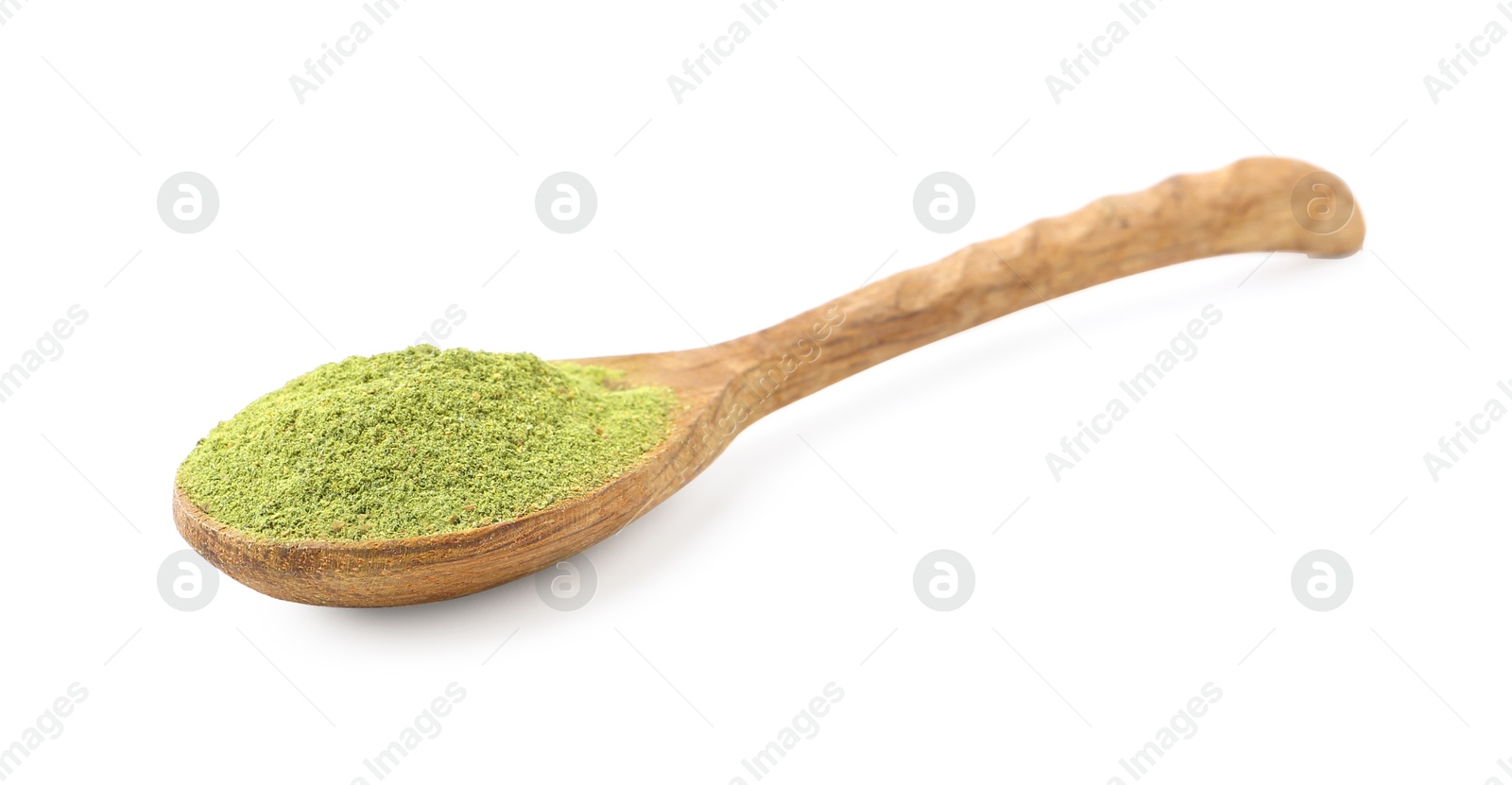 Superfood. Green onion powder isolated on white Photo of Superfood. Green onion powder isolated on white