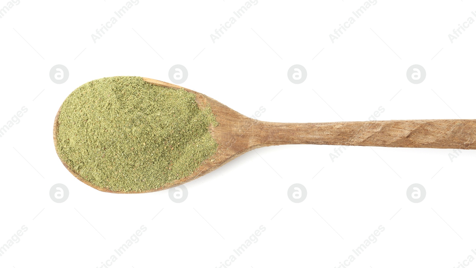 Superfood. Green onion powder isolated on white, top view Photo of Superfood. Green onion powder isolated on white, top view