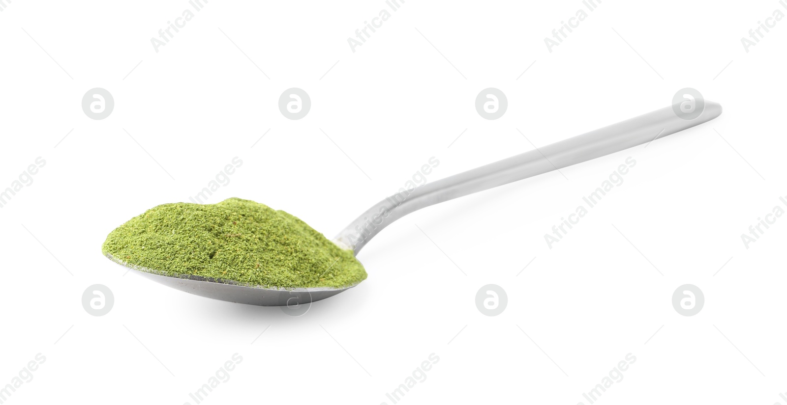 Superfood. Green onion powder isolated on white Photo of Superfood. Green onion powder isolated on white