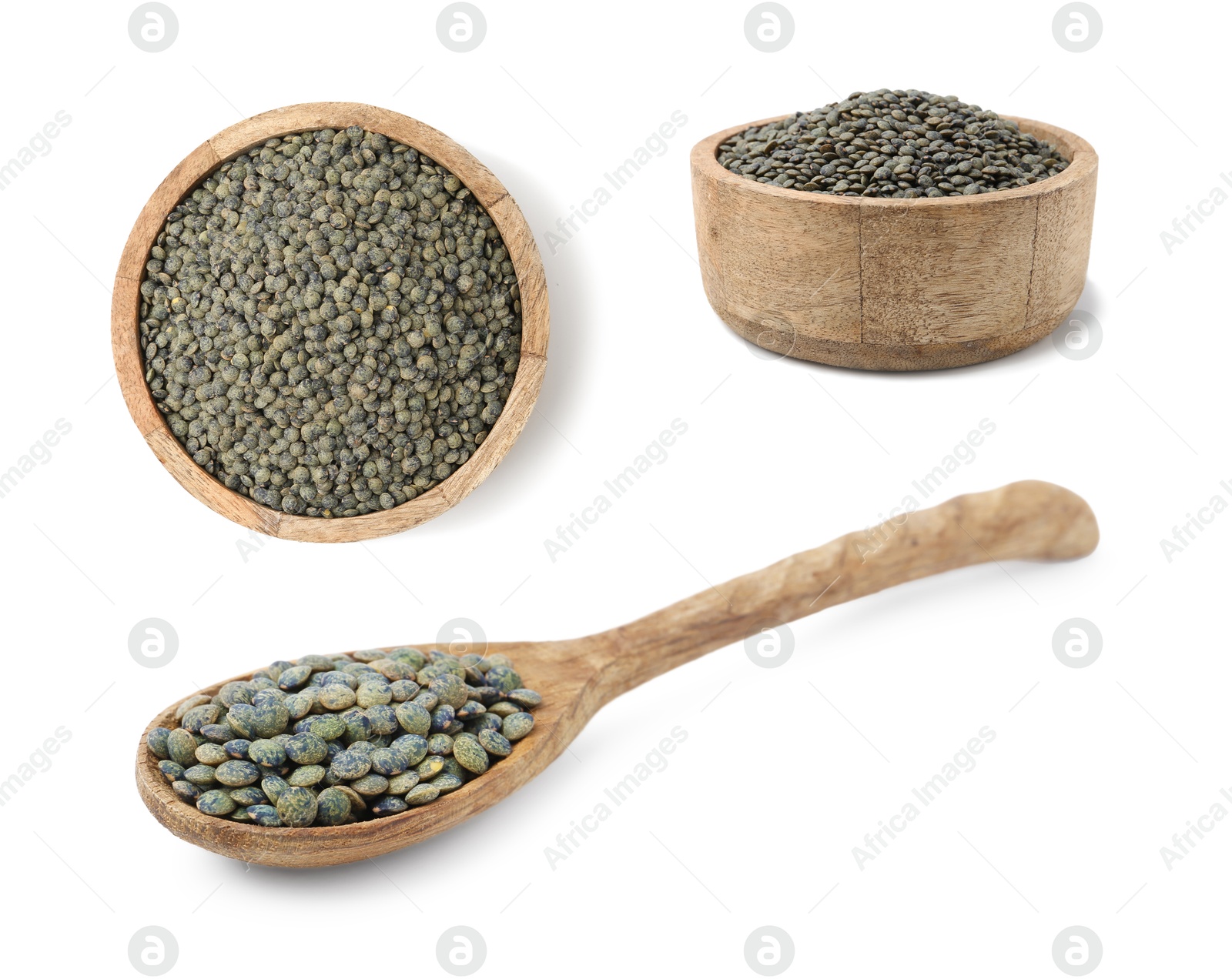Dry green lentils isolated on white, set Image of Dry green lentils isolated on white, set