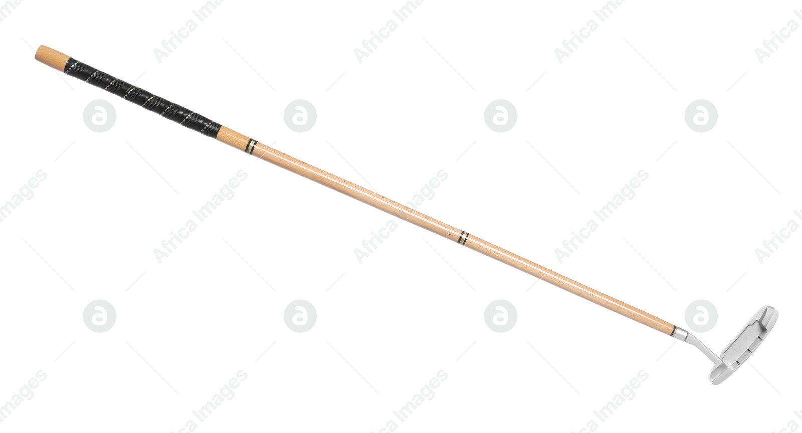 One wooden golf club in air isolated on white Photo of One wooden golf club in air isolated on white
