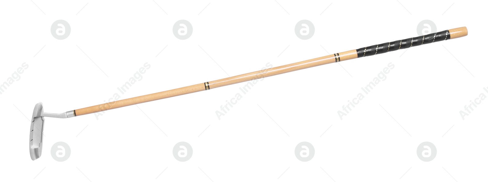 One wooden golf club in air isolated on white Photo of One wooden golf club in air isolated on white
