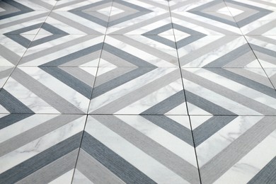 Photo of Texture of tiles with beautiful pattern as background, closeup
