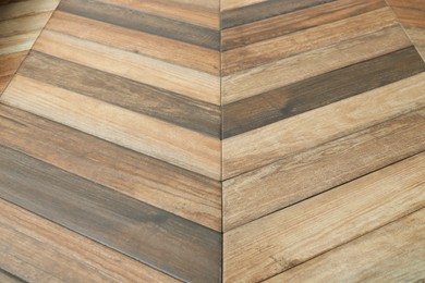 Photo of Texture of wooden tiles as background, closeup