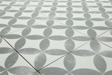 Photo of Texture of tiles with beautiful pattern as background, closeup