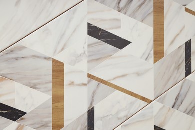 Photo of Texture of tiles with beautiful pattern as background, top view