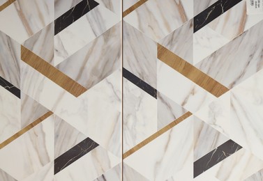 Photo of Texture of tiles with beautiful pattern as background, top view