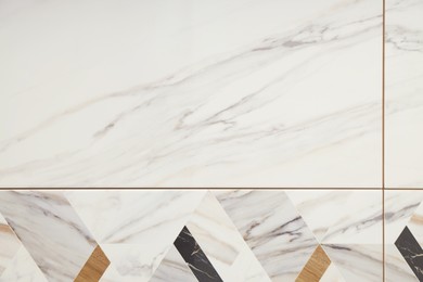 Photo of Texture of tiles with beautiful pattern as background, top view