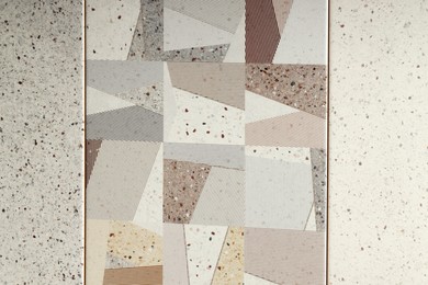 Photo of Texture of tiles with beautiful patterns as background, top view