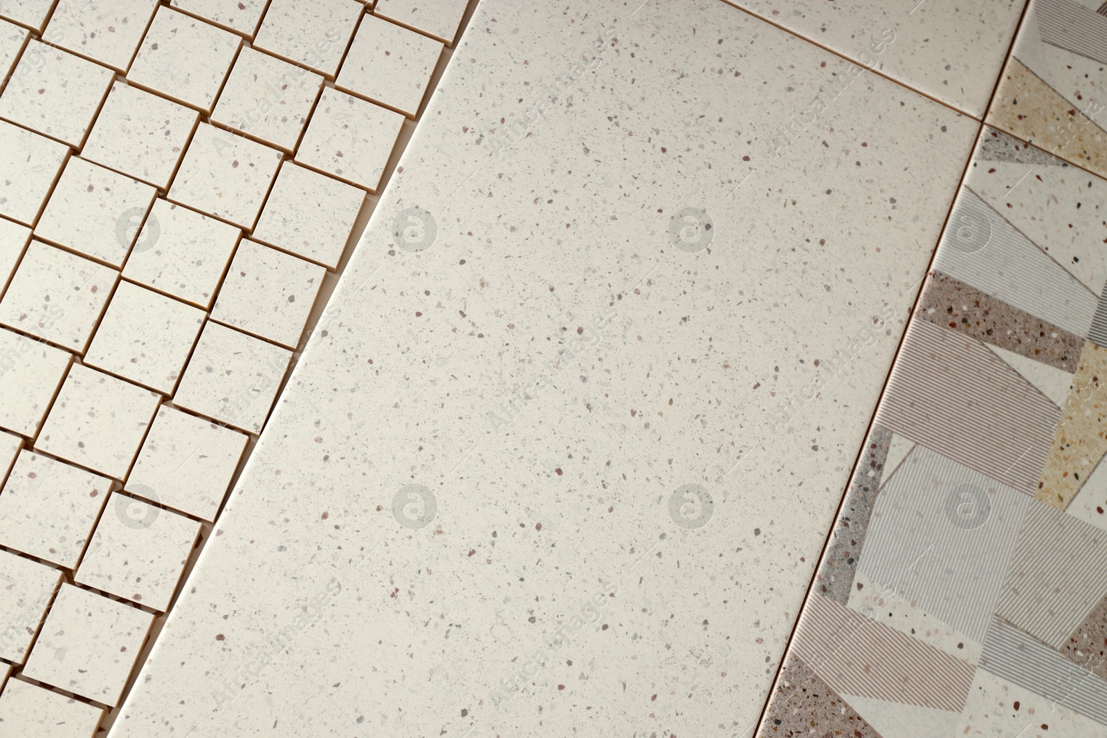 Texture of tiles with beautiful patterns as background, above view Photo of Texture of tiles with beautiful patterns as background, above view