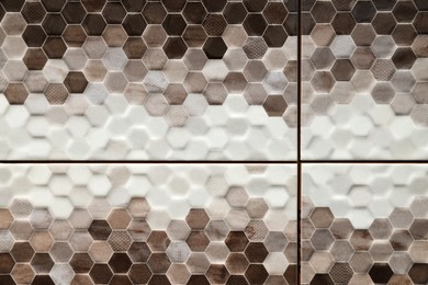 Photo of Texture of tiles with beautiful pattern as background, top view