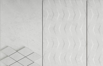 Photo of Different samples of tiles as background, closeup